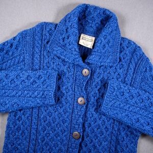 Vtg Kilronan Knitwear Chunky Cable Knit Merino Wool Nautical Cardigan Sweater XS